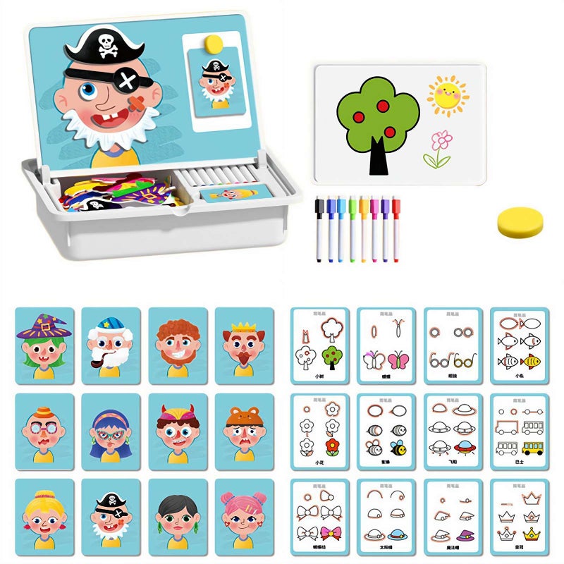 Magnetic Dress-Up Puzzle Book – Creative Magnetic Face & Outfit Game, New Upgrade Educational Travel Toy (Expression Changing Show) ﻿ (Blue) - Image 1